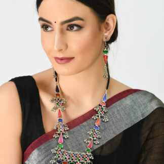 Johar Kamal Traditional Multi color Afghani Necklace with Earrings Jkms_045