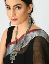 Johar Kamal Silver-Plated Multi Color Kundan Necklace with Earrings Jkms_109