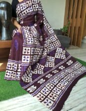 Purple pure cotton Beautiful Handblock printed mulmul sarees with blouse piece.