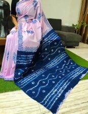 BabyPink pure cotton Beautiful Handblock printed  mulmul sarees with blouse piece.