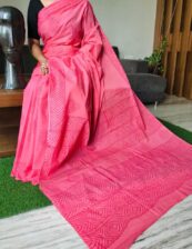 Pink pure cotton  Beautiful Handblock printed  mulmul sarees with blouse piece.