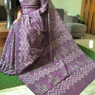 Purple cotton mulmul Beautiful Handblock printed pure cotton mulmul sarees with blouse piece.