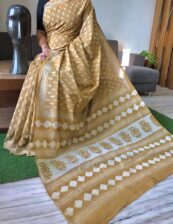 Golden-yellow cotton mulmul Beautiful Handblock printed  sarees with blouse piece.