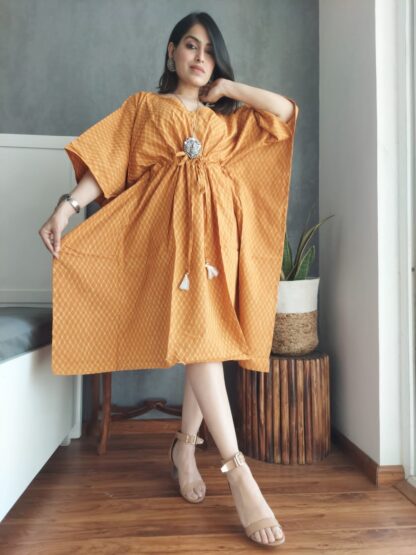 Golden-yellow Kaftan Hand Block printed