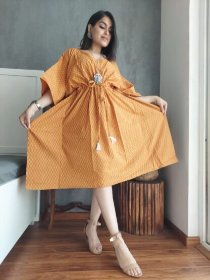 Golden-yellow Kaftan Hand Block printed