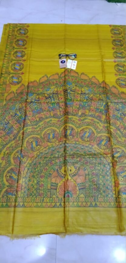 Madhubani hand painted Tussar silk saree