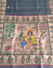 Madhubani hand painted Raw silk saree