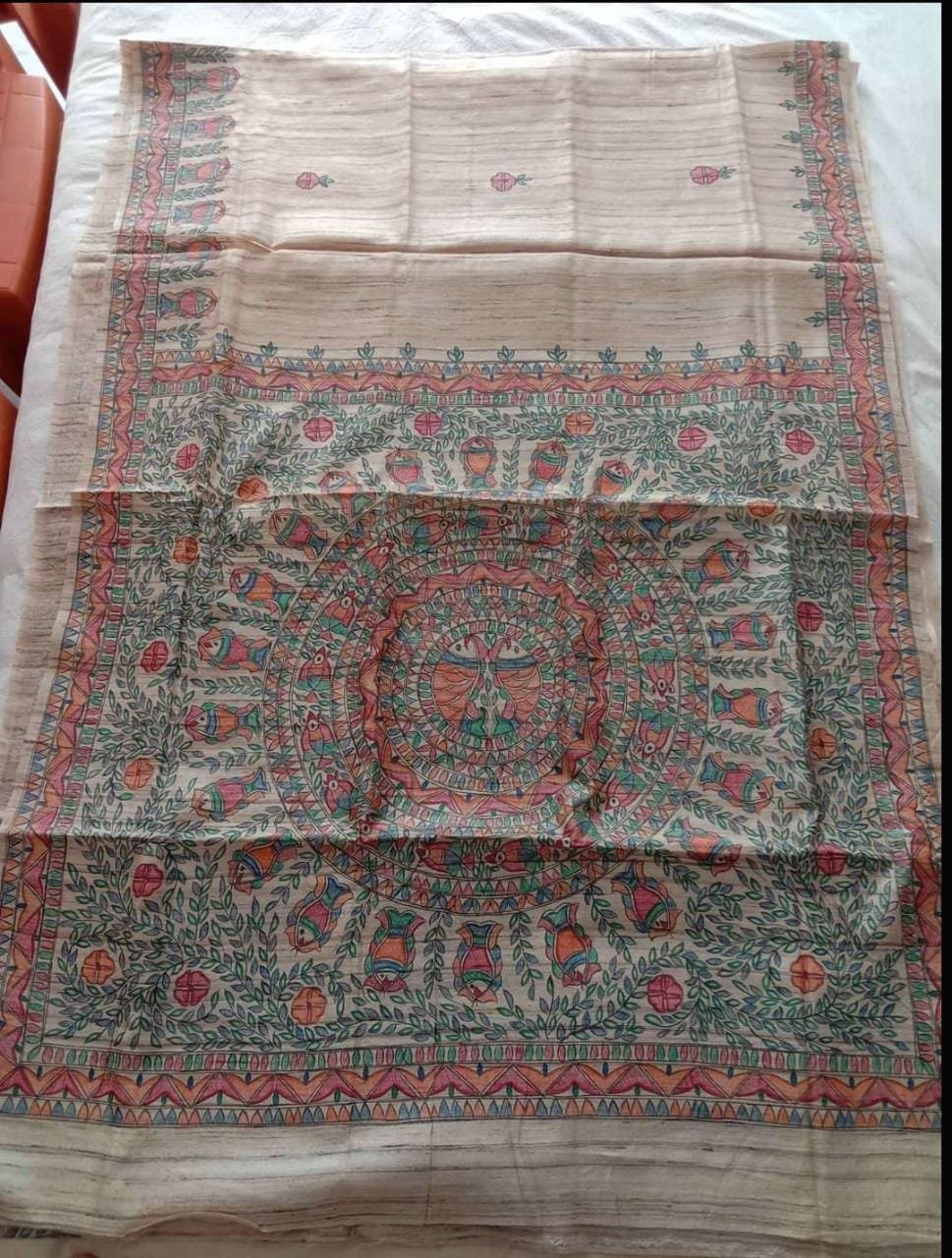 Madhubani hand painted raw silk saree Madhubani hand painted raw silk saree