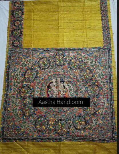 Madhubani hand painted Raw silk saree