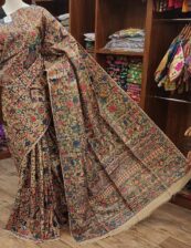 Madhubani hand painted Raw silk saree