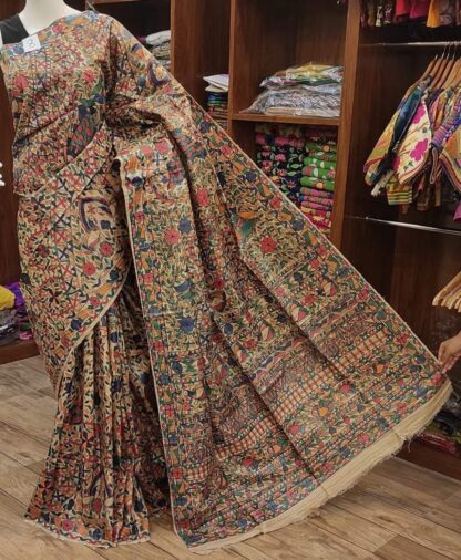 Madhubani hand painted Raw silk saree