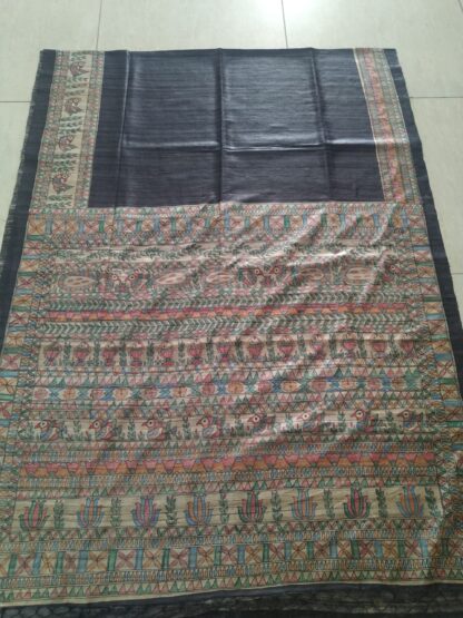 Madhubani hand painted raw silk saree