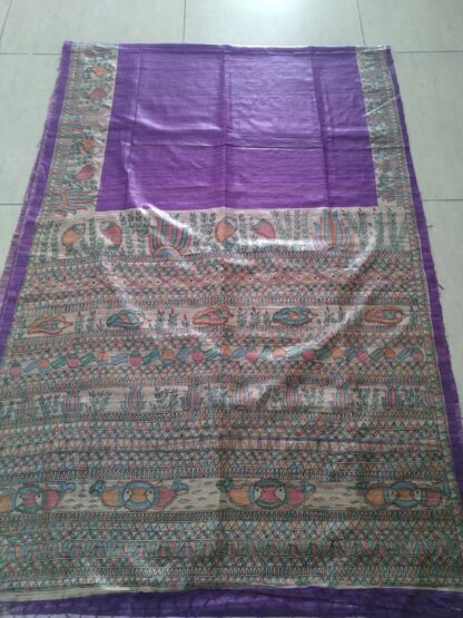 Madhubani hand painted raw silk saree