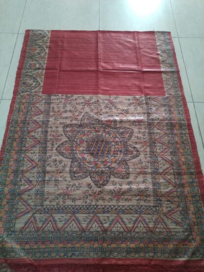 Madhubani hand painted Tussar silk saree