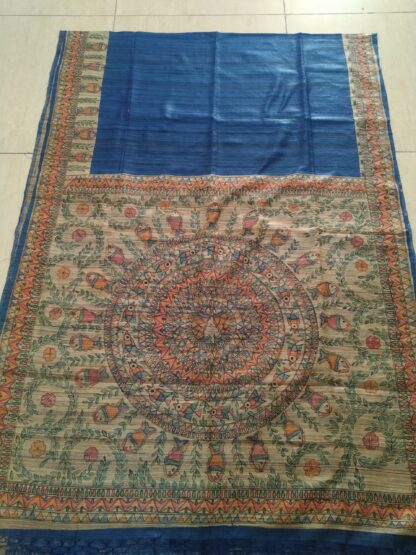 Madhubani hand painted Tussar silk saree