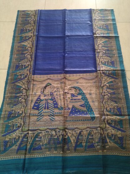 Madhubani printed raw silk saree