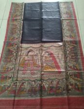 Madhubani printed raw silk saree