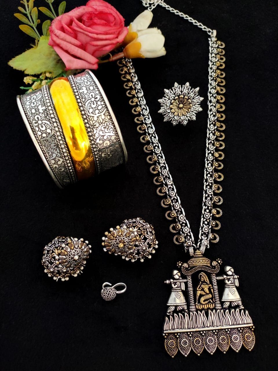 2Tone combo Long Necklace  set Premium Quality 2Tone combo Long Necklace  set Premium Quality