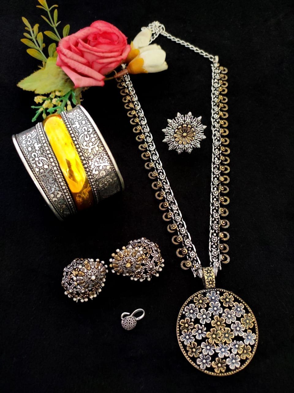 2Tone combo Long Necklace  set Premium Quality 2Tone combo Long Necklace  set Premium Quality