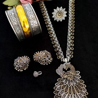 2-Tone combo Long Necklace  set Premium Quality