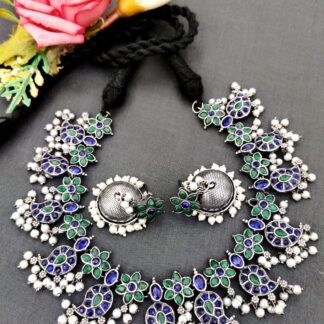 Blue and Green Stone Necklace Set   Beautiful