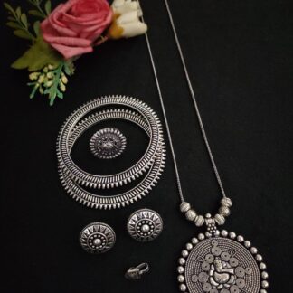 Oxidised Long Chain Necklace combo set-v3