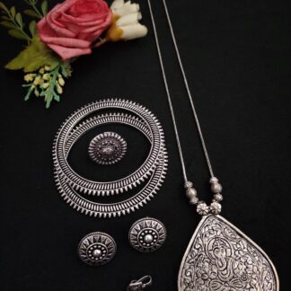 Oxidised Long Chain Necklace combo set-v2