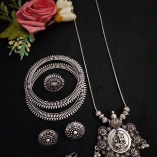 Oxidised Long Chain Necklace combo set-v5