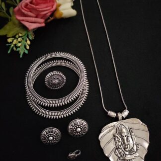 Oxidised Long Chain Necklace combo set-v4