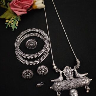Oxidised Long Chain Necklace combo set-v6