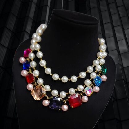Pearl and Multi Colour Crystal necklace