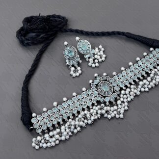 German Silver colored stone choker set