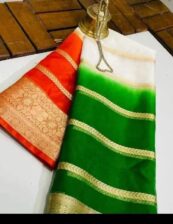 Original chanderi Handloom 3 color Cora semi silk banarsi saree with blouse.