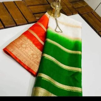 Original chanderi Handloom 3 color Cora semi silk banarsi saree with blouse.