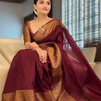 Maroon color semi chiffon soft silk saree