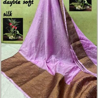 Light-pink high quality semi chiffon soft silk saree