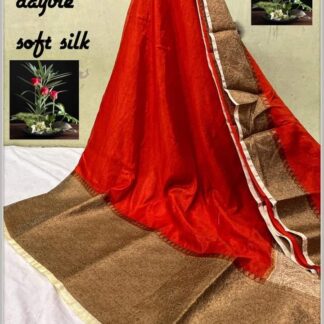 Brick-red color semi chiffon soft silk saree