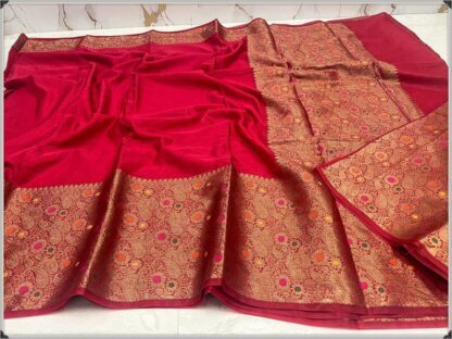High quality semi chiffon Magenta color soft silk saree