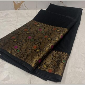 High quality semi chiffon Black color soft silk saree