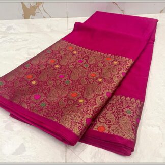 High quality semi chiffon Magenta color soft silk saree