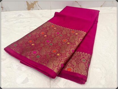 High quality semi chiffon Magenta color soft silk saree