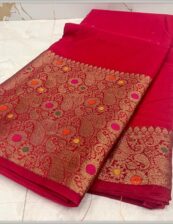 High quality semi chiffon Magenta color soft silk saree