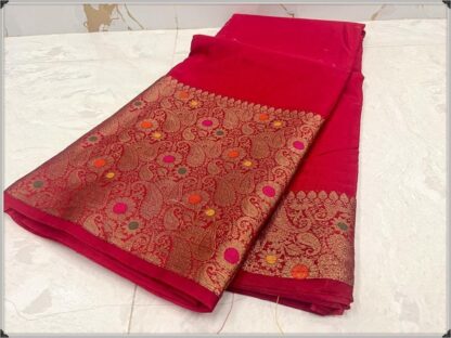 High quality semi chiffon Magenta color soft silk saree