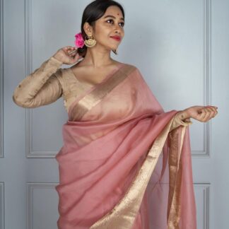 High quality  Peach color kora organza soft silk saree