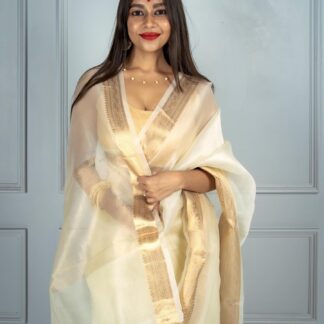 High quality  Cream color kora organza soft silk saree