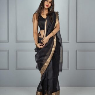 High quality  Black color kora organza soft silk saree