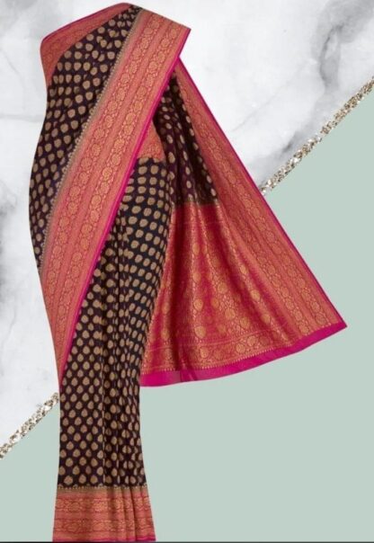 Green and pink high quality warm silk saree
