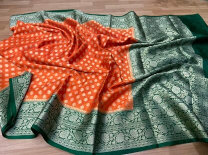 Green and pink high quality warm silk saree