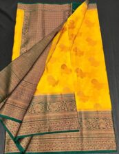 Party wear silk saree dazzling high quality Yellow and Green color