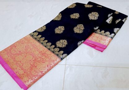 Semi silk party wear dazzling high quality  Black and Yellow color saree S-1